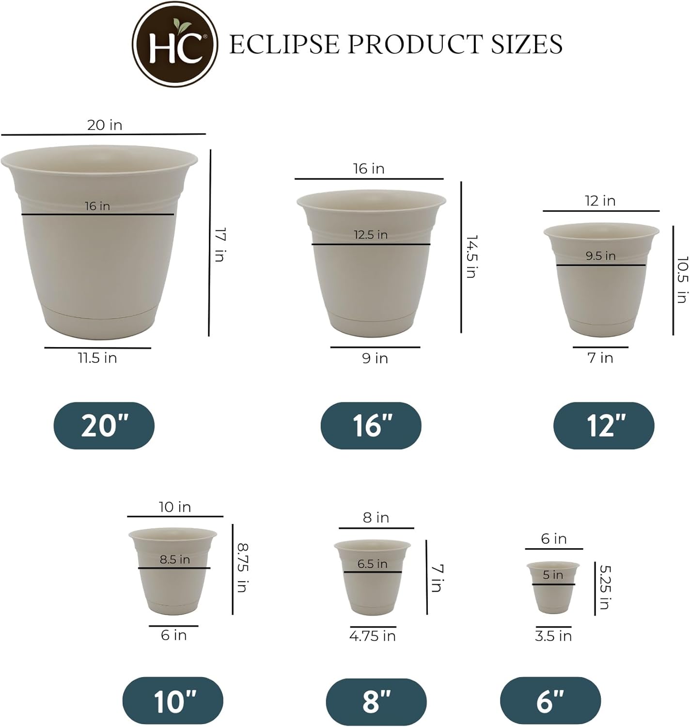 The HC Companies Eclipse Round Planter with Saucer - Outdoor & Indoor Plant Pot with Drainage Holes - Lightweight, UV-Resistant Plastic Pots for Plants, Flowers & Herbs (10" Cottage Stone, Pack of 1)
