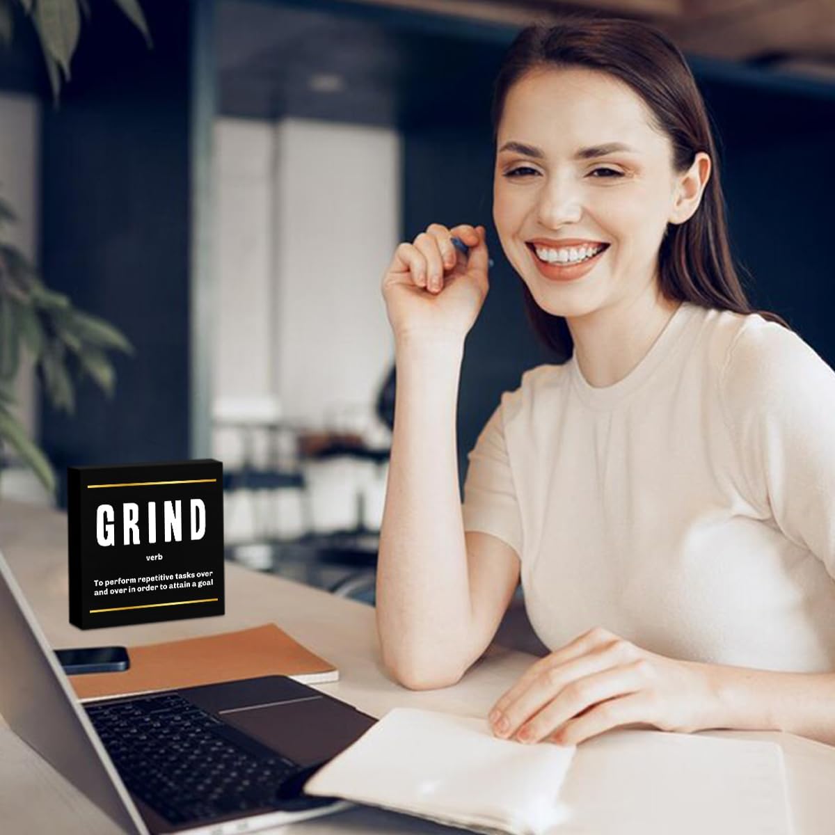 Grind Definition Entrepreneur Black Wooden Box Sign, Inspirational Office Decor Decorative Table Shelf Desk Decor, Rustic Workplace Farmhouse Home Cubicle Decor Office Decorations Desk Accessories