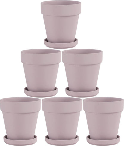 Pink Terra Cotta Pots with Saucer- 6-Pack Small Terracotta Pot Clay Pots 4'' Clay Ceramic Pottery Planter Cactus Flower Pots Succulent Pot with Drainage Hole- Great for Plants,DIY Craft Projects