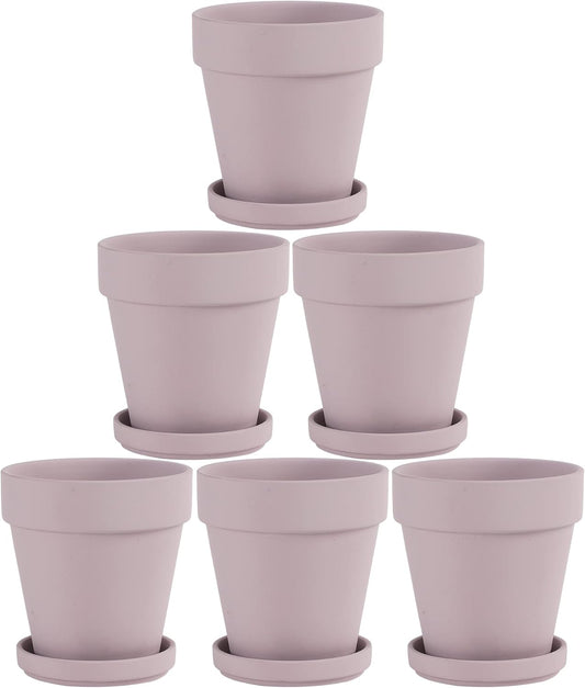 Pink Terra Cotta Pots with Saucer- 6-Pack Small Terracotta Pot Clay Pots 4'' Clay Ceramic Pottery Planter Cactus Flower Pots Succulent Pot with Drainage Hole- Great for Plants,DIY Craft Projects