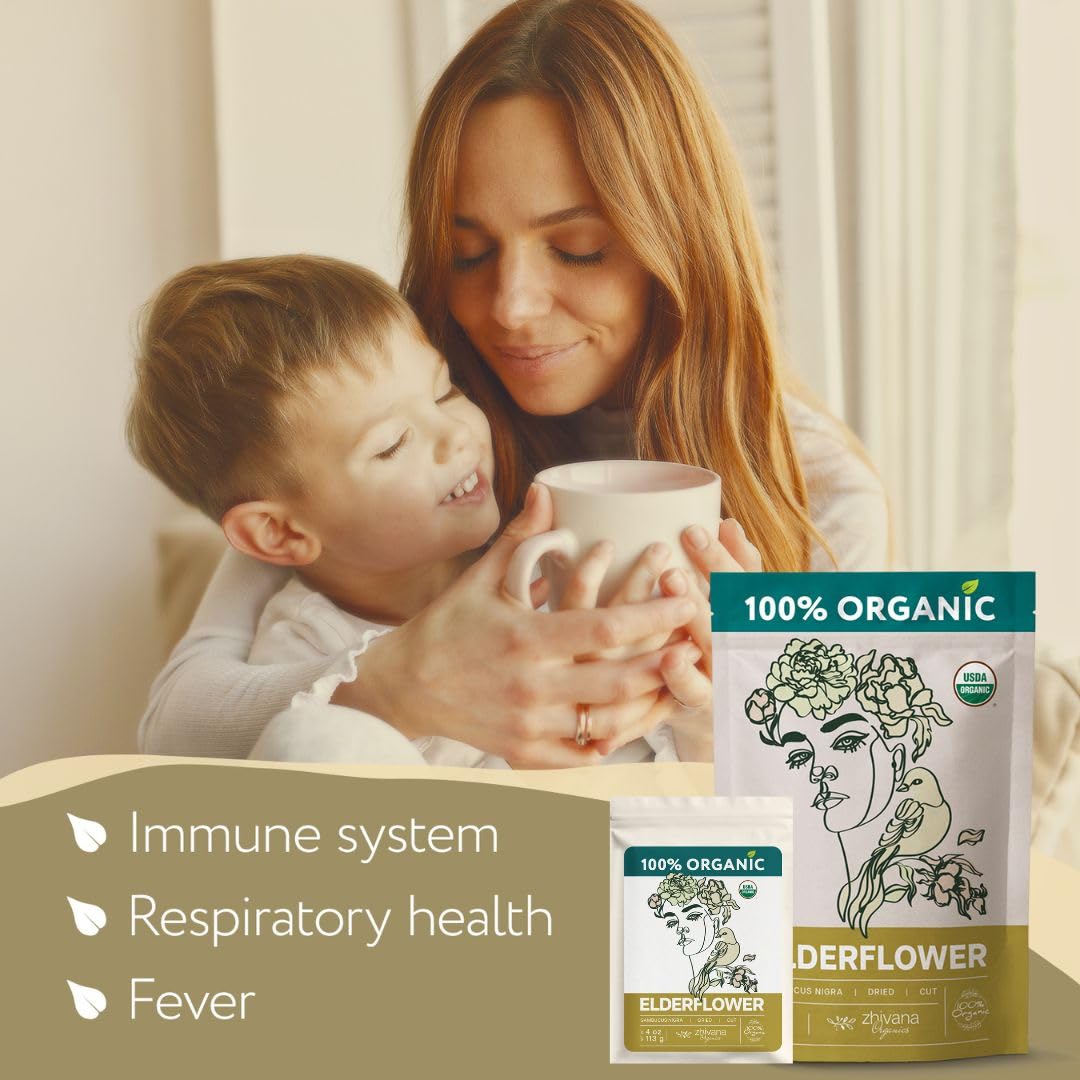 Elderflower Tea Organic (4oz.) - Elder Flowers Dried Herb for Respiratory Health - Loose Leaf Medicinal Tea