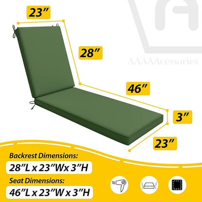 AAAAAcessories Outdoor Chaise Lounge Cushions, Waterproof, Fade-Resistant Patio Furniture Replacement Cushions, 74" x 23" x 3", Dark Moss Green