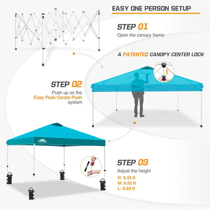 EAGLE PEAK Pop Up Canopy Tent with Wheeled Carry Bag, 8 Stakes, 4 Ropes, 4 Weight Bags, Easy Set Up Tent Canopy, 10x10 ft, 100sqft of Shade, Turquoise