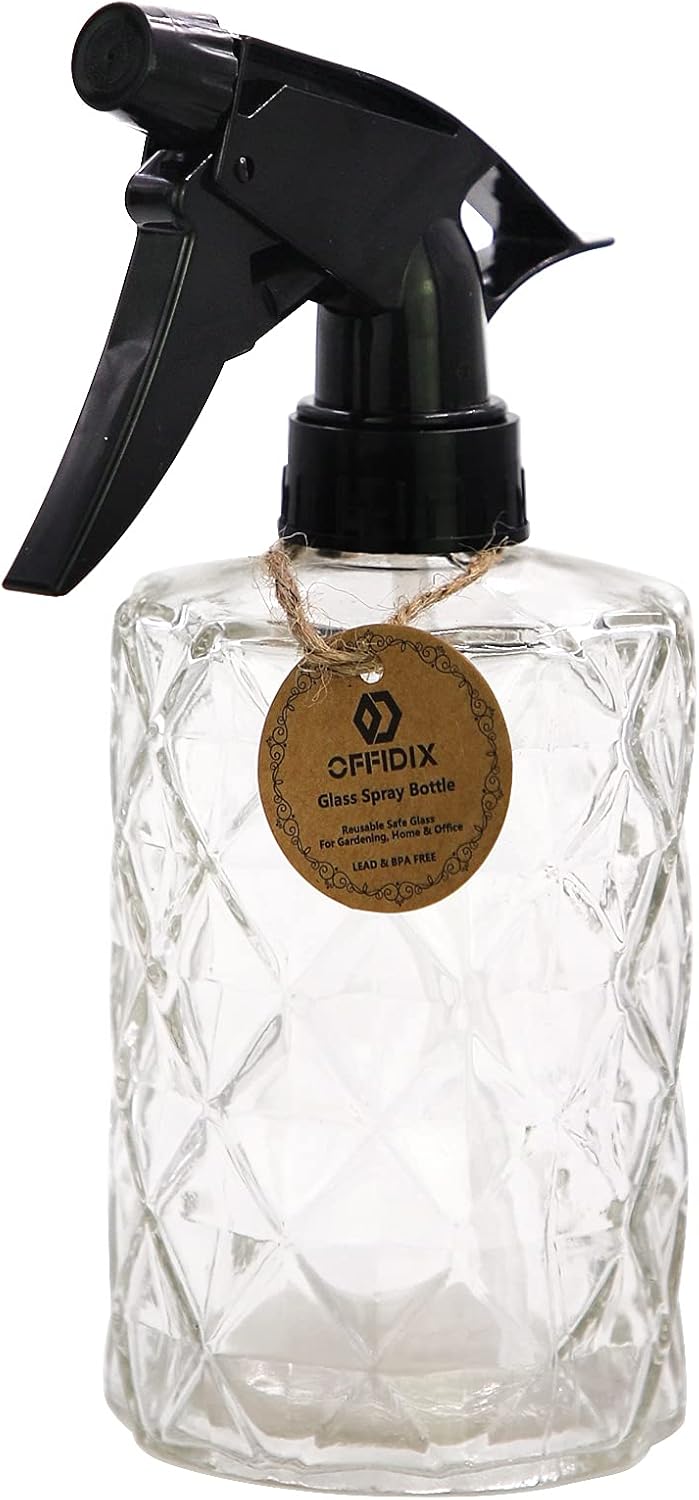 OFFIDIX Glass Spray Bottle, Plant Mister,Pressure Watering Can, Water Spray Bottle with Adjustable Nozzle, 0.35L/11.8oz Handheld Spray Bottles for Outdoor Indoor Garden, Plants, Cleaning Solutions