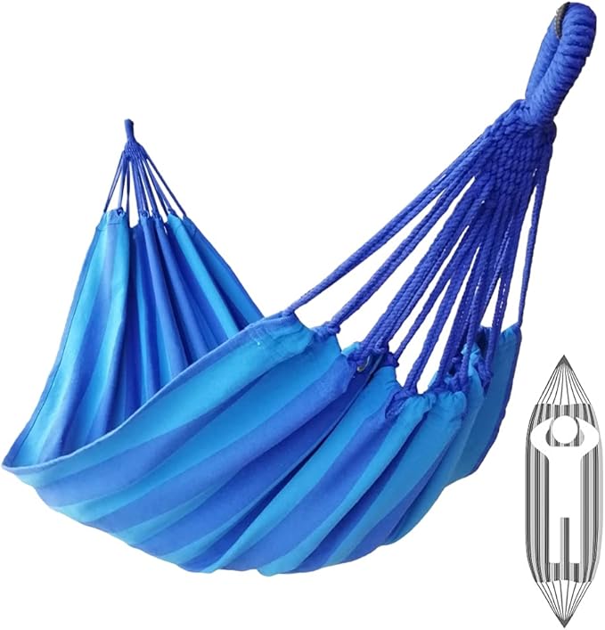 Brazilian Single Hammock 1 Person Canvas 200X100cm Total Length 310cm Load 250kg Cotton Hammock for Garden Backyard Outdoor and Indoor