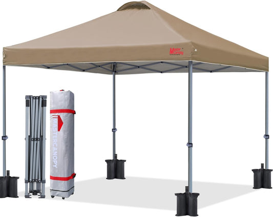MASTERCANOPY Durable Pop-up Canopy Tent with Roller Bag (12x12, Khaki)