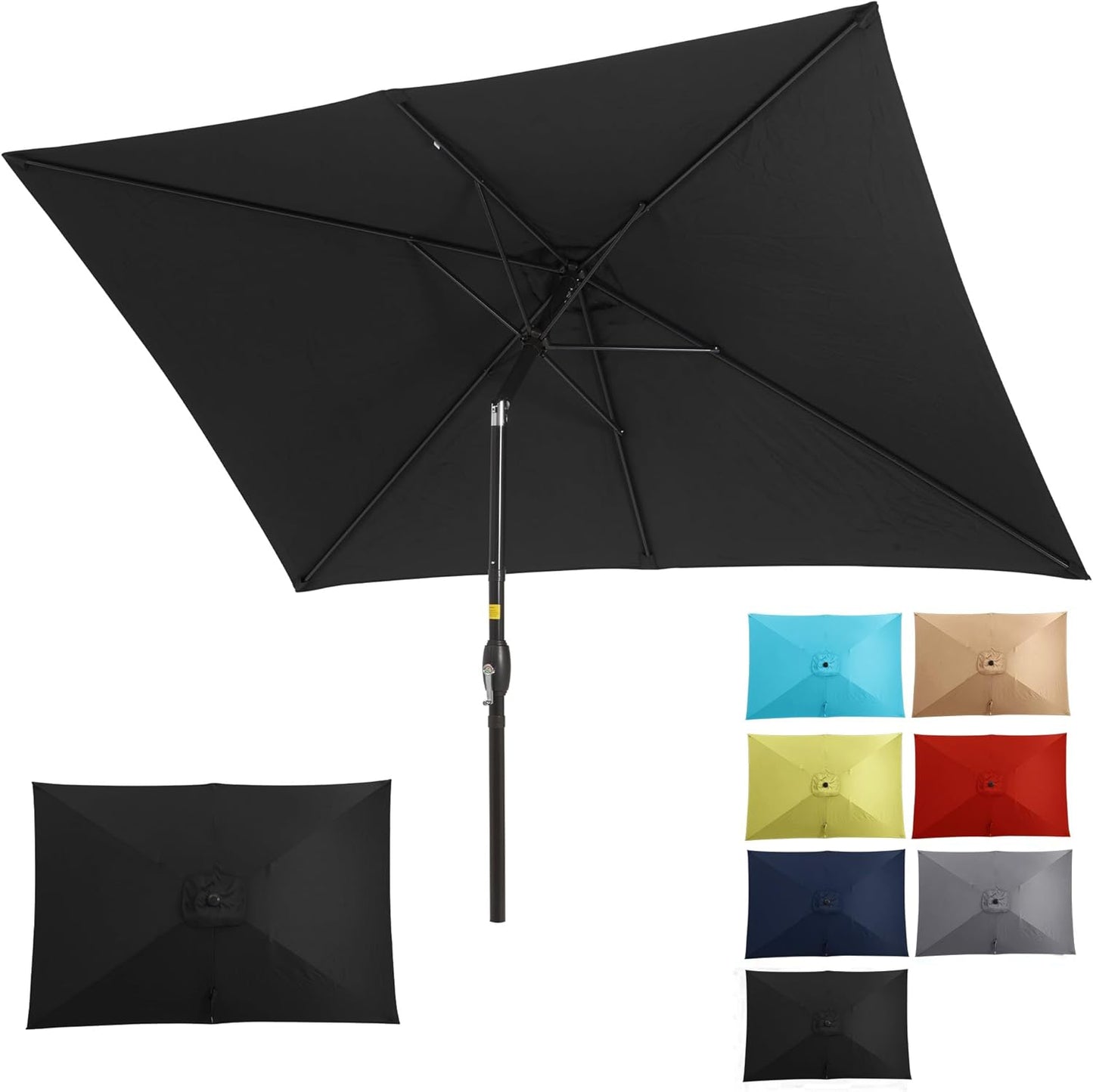 SUNVIVI OUTDOOR Patio Umbrella, 6.5' x 10' Rectangular Patio Umbrella, Metal Pole Square Outdoor Umbrella with Crank and Push Button Tilt, 6 Steel Ribs, Polyester Canopy