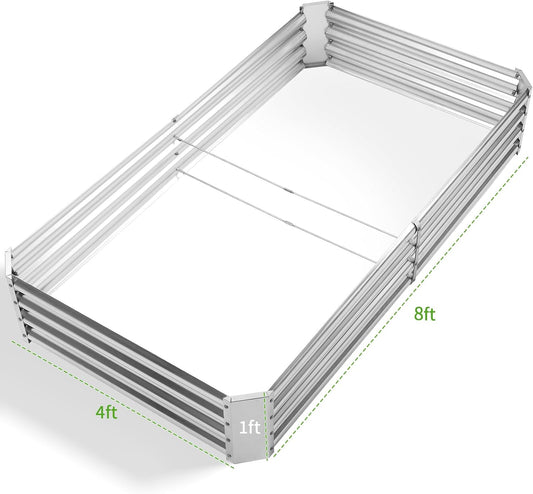 Land Guard 8×4×1ft Galvanized Metal Raised Garden Bed, Metal Planter Kit Box Outdoor for Deep-Rooted Vegetables, Flowers, Green and Herbs……
