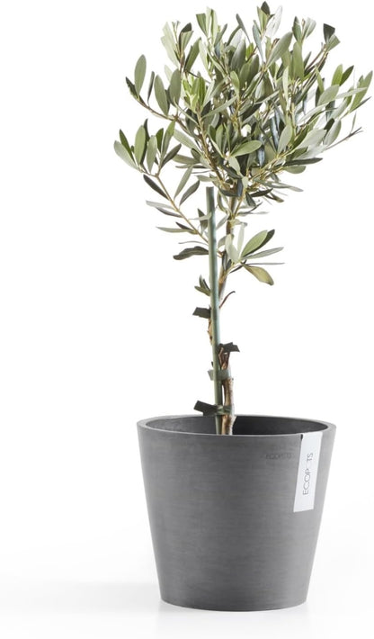 Ecopots Amsterdam Durable Modern Round Indoor/Outdoor Recycled-Based Composite Flower Pot Planter, Grey, 8"