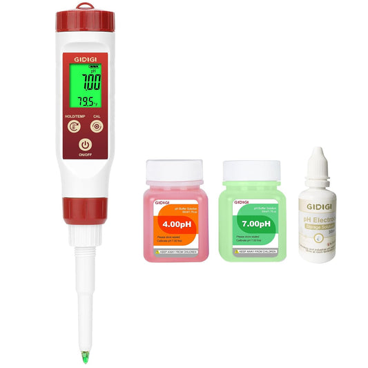 pH Meter for Food Digital pH Meter for Fermentation Hot Sauce Canning Spear Tip pH Food Tester Probe for Cheese Cooking Sourdough Bread Saliva Water Resistant Food Acidity Tester for Solid and Water
