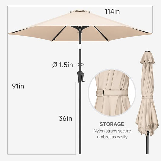 FLAME&SHADE 10ft Patio Umbrella - Outdoor Umbrella with 6 Sturdy Ribs, Push Button Tilt and Crank, UV Protection Table Market Umbrella for Pool, Porch，Garden, Deck, Backyard (Beige)