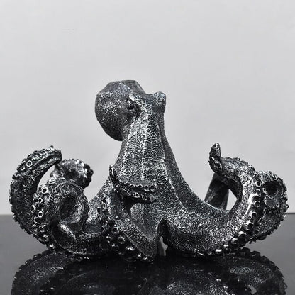 10 Inch Octopus Vintage Statue Sculpture Frgurine Gift for Home Office Living Room Desktop Display Decor Decorative (Silver)