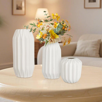 Ceramic Vase Set of 3, White Vase for Modern Home Decor, Decorative Vases for Bouquet Pampas Grass Dried Flowers, Living Room, Bedroom, Bathroom, Shelf Centerpiece Table Decorations