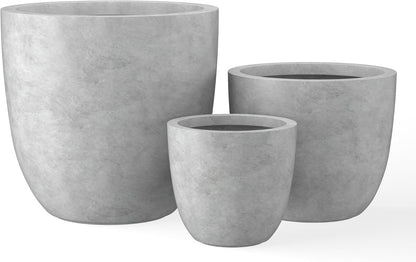 Kante 18",14",10" Dia Concrete Round Planters (Set of 3), Outdoor Indoor Large Planter Pots with Drainage Hole and Rubber Plug for Home Patio Garden, Natural Concrete