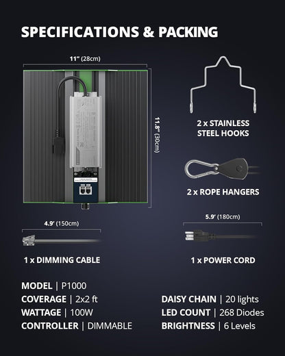 VIPARSPECTRA P1000 LED Grow Light for Seed Starting Vegetables Bloom, Dimmable Plant Lights Dimming Daisy Chain Grow Lights for Indoor Plants Full Spectrum for 3x3/2x2 Grow Tent
