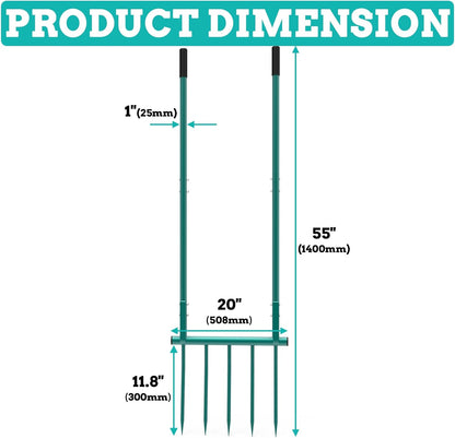 Broad Fork Garden Tool, 5 Tines 20 in Broadfork Hand Tiller, 55 inch Heigh Pitch Fork, Ergonomic U-Shaped Design, Spading Digging Fork for Gardening, Cultivating, Aerate Clay Soil for Farm