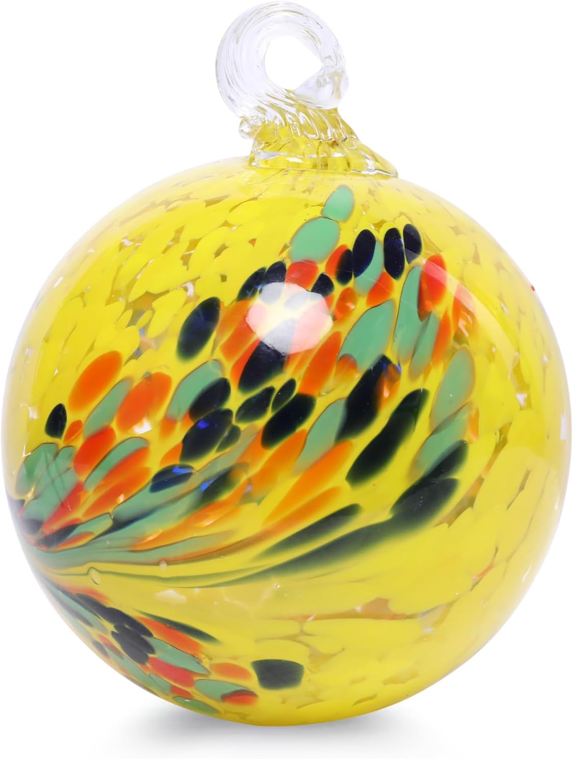 VCUTEKA Hanging Garden Gazing Ball, Hand-Blown Glass Witch Ball for Outdoor Garden Décor, 6" Yellow Swirl