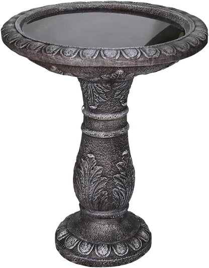 24.4" H Cement Bird Bath for Garden- Fibre Reinforced Concrete Bird Baths for Outdoors, Large Size Vintage Carved Pedestal Birdbath for Patio, Yard, Lawn -20”Dia. X 24.4”H Bird Fountain