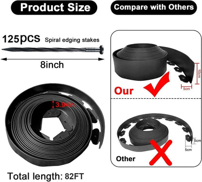 Landscape Edging 82FT,Garden Edging Borders Black [Extra Tall 4IN High] with 125pcs Plastic Stakes, Lawn Edging Flexible DIY Fence for Landscaping,Flower Bed,Grass,Gravel,Tree Surrounding