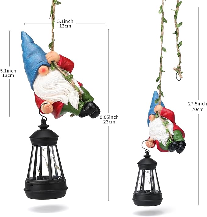 Solar Hanging Gnome Garden Statue Climbing Rope Gnome with LED Lantern Outdoor Decor Tree Hugger Yard Porch Wall Decoration Christmas Thanksgiving Birthday Gardening Gift for Mom Women