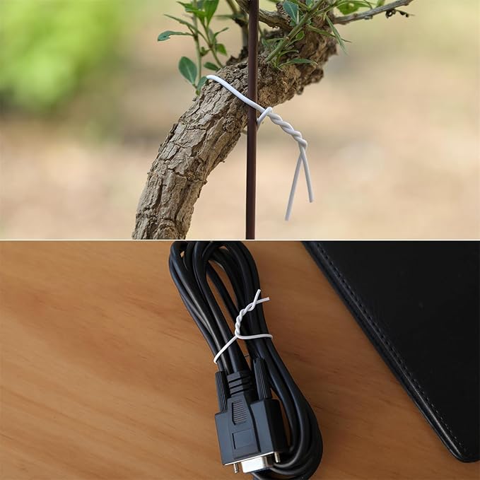 Tangyinrd 200 Pcs 6 inch Garden Twist Tie, Round Plastic Twist Ties for Plants, Vines and Wrapping Cords or Christmas Tree Gardening Plants Growth and Care, Office Home Cable Organization (White)