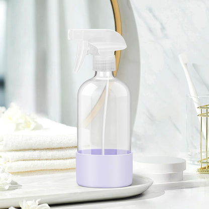 Glass Spray Bottles with Silicone Sleeve Protection, Empty 16 oz Refillable Containers, Reusable Spray Bottles with Adjustable Nozzle for Hair, Cleaning Solutions, 3 Pack Grey&Blue&Purple