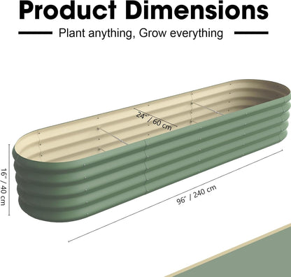 8x2ft Oval Galvanized Raised Garden Bed Kits 16" Tall Outdoor Large Metal Modular Planter Box 9-in-1 Raised Beds for Gardening,Vegetables,Fruits,Flowers & Herbs (Green)