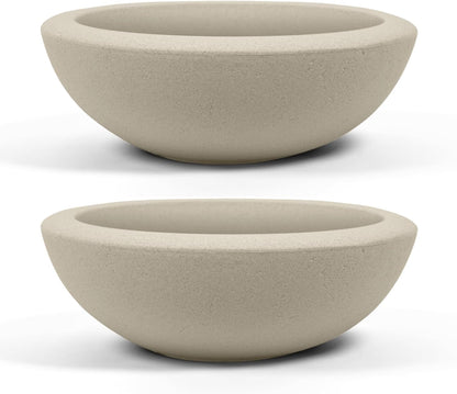 ARBORA 26" Santorini Bowl 2-Pack with Classic Cream Finish - Polyresin Indoor and Outdoor Planter2, Durable, Weatherproof, Lightweight, Large Plant Pots for Patio, Garden, Deck, Entryway