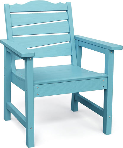 Weatherproof Patio Chair, HIPS Outdoor Dining Chair with Ergonomics Wide Seat, 400lbs Capacity Outdoor Chairs for Garden, Porch, Lawn & Backyard, Lake Blue