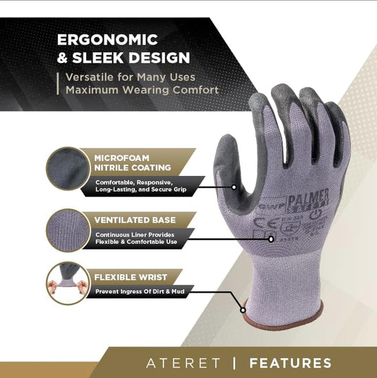 ATERET Work Gloves 12 Pairs Micro-Foam Nitrile Coated Safety Gloves, Seamless Knit Nylon Gloves Home Improvement General Use