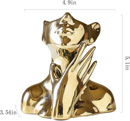 BrownLove Golden Ceramic Face Vase, Modern Golden Decorative Art Vase, Bookshelf Placed On The Desktop, Small Living Room, Office and Bedroom
