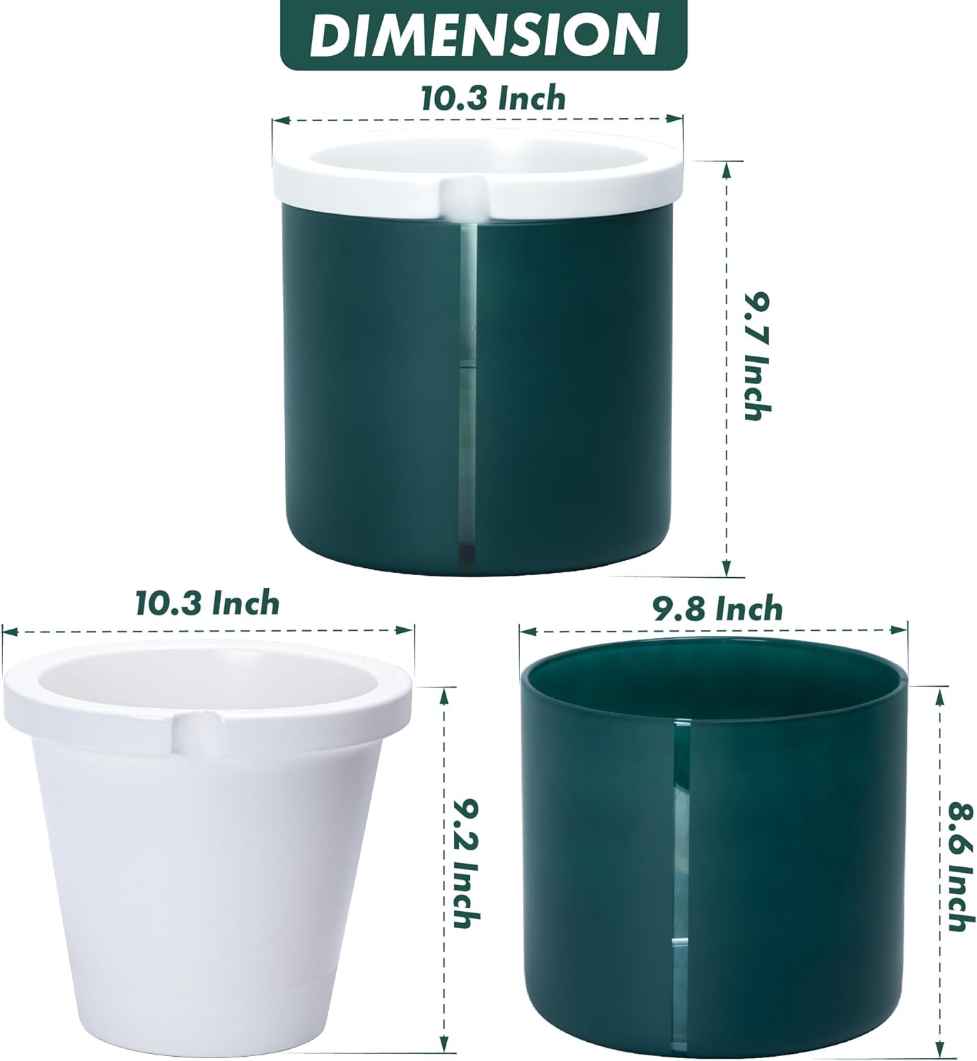 D'vine Dev 10 Inch Design Self Watering Planter for Indoor Plants, White Terracotta Pot with Teal Cylinder Glass Cup, 37-X-D-5