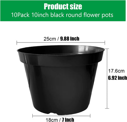 10 Inch Plastic Nursery Pots for Plants 10 Pack Plant Pots with Drainage Holes 2 Gallon Nursery Pots Perfect for Indoor Outdoor Plants Such as Herbs, Strwaberrys and Flowers, Black