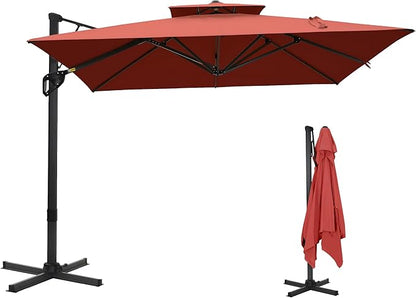 Sophia & William Cantilever Patio Umbrella 12ft, Offset Large Outdoor Umbrellas with 360°Rotation, Heavy Duty Hydraulic Double Umbrella for Garden Pool Backyard, Red (no base)