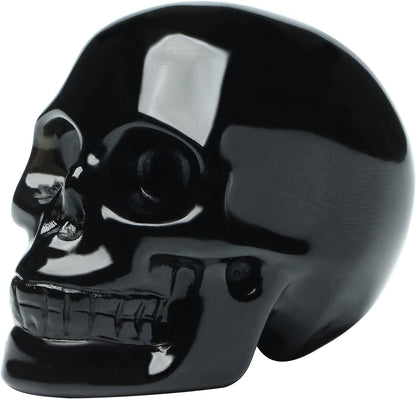 2''Natural Black Obsidian Crystal Skull Head Hand Carved Reiki Healing Stone Statue Healing Home Office Art Room Decoration