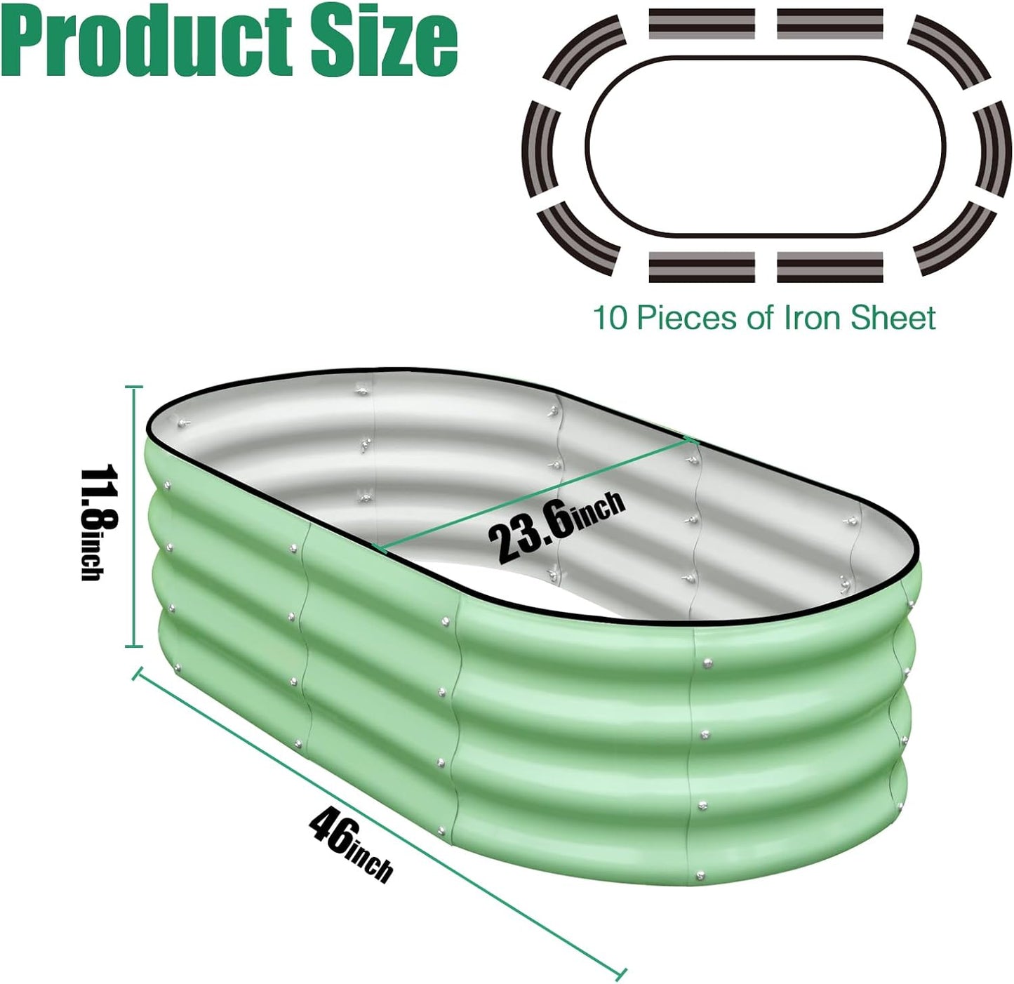 SnugNiture Galvanized Raised Garden Bed, 4x2x1ft Oval Metal Planter Box for Planting Outdoor Plants Vegetables