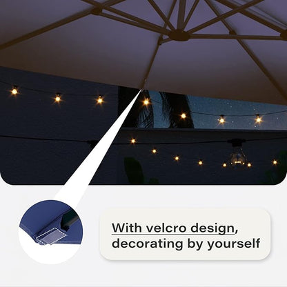 LAUSAINT HOME Beige Patio Umbrella with an Additional Navy Blue Replacement Canopy, 12 FT Deluxe Curvy Cantilever Umbrella Heavy Duty Offset Hanging Outdoor Umbrella with Base,