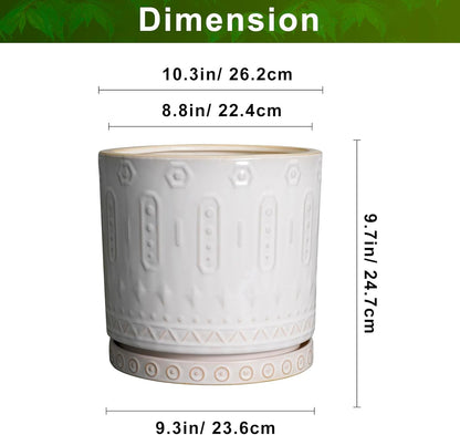 Ceramic Planter Pot - 10 Inch Plant Pot for Indoor Outdoor Plants Round Large Flower Pot with Drainage Holes and Saucer for Home Garden Patio Decor White