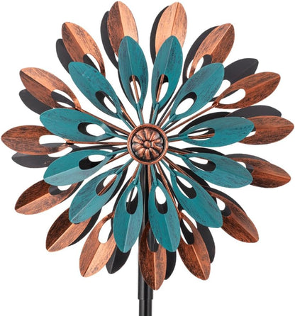 VEWOGARDEN 360° Outdoor Metal Wind Spinners Kinetic Wind Sculptures & Spinners for Yard Garden Lawn Patio Decorations, Blue & Bronze