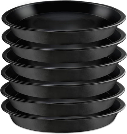 6 Pack 10 Inch Black Round Plant Saucers, Thick PP Plastic Pot Trays for Large Planters, Durable Flower Pot Water Catcher Plates & Drip Trays for Indoor Outdoor Gardening