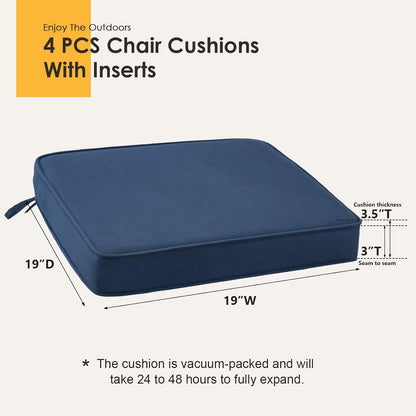 Outdoor Sunbrella Square Corner Seat Cushion, 19"x19"x3", Set of 4, Non Slip Seat Cushion Pads with Removable Cover for Patio Furniture, Garden Yard Lawn, Specrtum Indigo