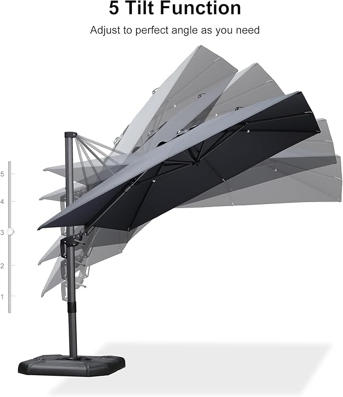 PURPLE LEAF 9' X 12' Left-right Tilt Patio Umbrella Outdoor Cantilever Swivel Rectangle Umbrella with Tilt Aluminum Offset Umbrella with 360-degree Rotation for Garden Deck Pool Patio Grey