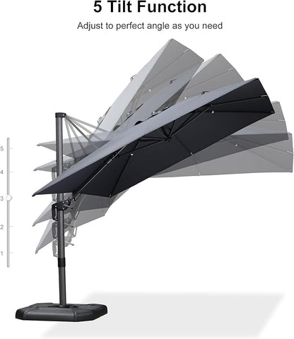 PURPLE LEAF 9' X 12' Left-right Tilt Patio Umbrella Outdoor Cantilever Swivel Rectangle Umbrella with Tilt Aluminum Offset Umbrella with 360-degree Rotation for Garden Deck Pool Patio Grey