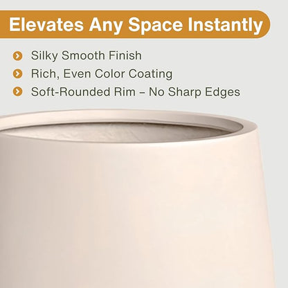 Corso Fiberstone Planter, Round Tapered Drainage Pots, Large Modern Porch Planters for Indoor and Outdoor use (Kilim Beige, 21" H x 19" D)