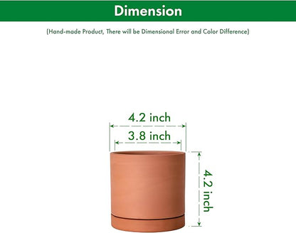 D'vine Dev X-Small 4 Inch Terracotta Plant Pot with Drainage Hole and Saucer, Round Cylinder Planter Pot for Indoor Plants, 40-X-A-1