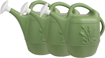 PMU 2 Gallon Watering Can - Garden Watering Can for Indoor & Outdoor Plants - Plastic Water Can with Detachable Sprinkler Head - Large Water Pot, Made in USA - Sage Green Pkg/3