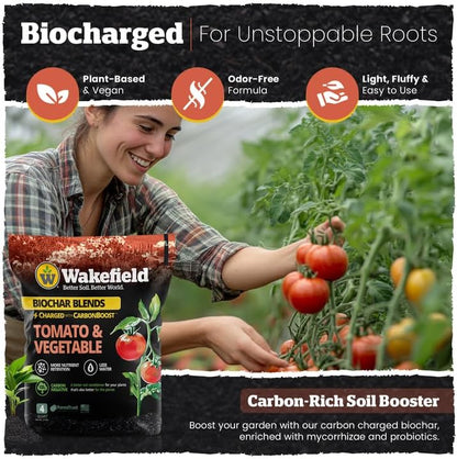 Wakefield Premium Biochar Blend – Organic Potting Soil for Vegetables, Tomatoes & Gardens – Potting Mix Enriched with Humic Acid & CarbonBoost – Versatile Top Soil for Indoor & Outdoor Plants-4quarts
