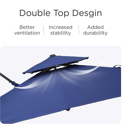 9' X 12' Cantilever Patio Umbrella 360°Rotation Rectangular Outdoor Large Offset Umbrellas Double Top Heavy Duty Windproof for Garden Deck Pool Backyard, Navy