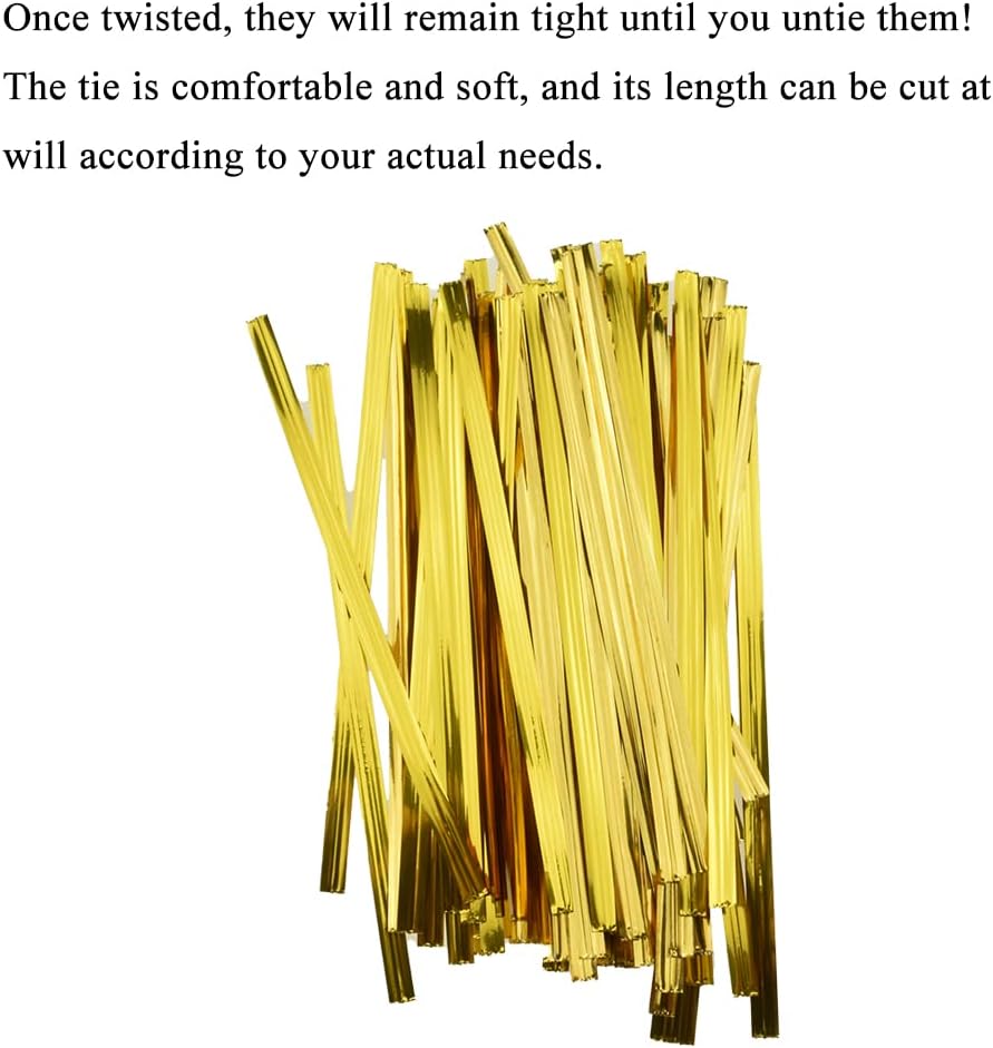HAHIYO 300Pcs 4 inches Gold Metal Twist Ties Bread Candy Coffee Bag Ties Plant Garden Twist Ties for Cellophane Treat Bags Gift Wraping Bags Plastic Bags Halloween Party Cake Present Art Crafts