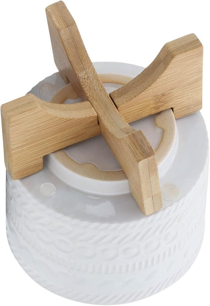 Sagebrook Home Modern Ceramic Planter with Stand - White Stoneware Pot with Bamboo Base - Indoor & Outdoor Decorative Plant Holder - 8" White